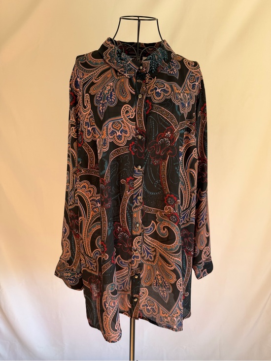Canon Tops - Canon Black Paisley Button-Down Shirt with Red and Tan Accents